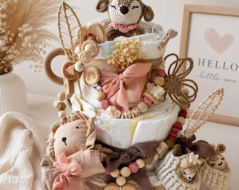 Diaper cake for a girl, gift for a baby's birth
