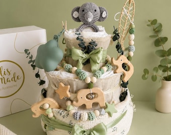 Windeltorte grün neutral, Windeltorte, Babygeschenk