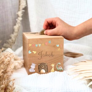 Geschenk Baby Geburt, Spardose Holz, Spardose Tiere, Spardose Baby, Spardose Geschenk, Geschenk Geburt image 1