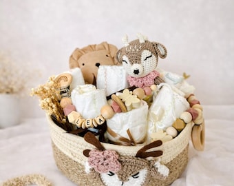 Windelkorb Baby Geschenk | Boho Baby Geschenk Reh | Baby Shower Geschenk Mädchen | Windelgeschenk Geburt | Newborn Gift Basket