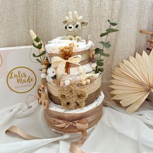 Diaper cake for girls, baby shower gift, boho diaper cake for girls, handmade, personalized (Personalized Boho Deer Diaper Cake Girls -)