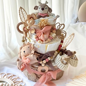 Diaper Cake Girl Gift for Birth or Baby Party