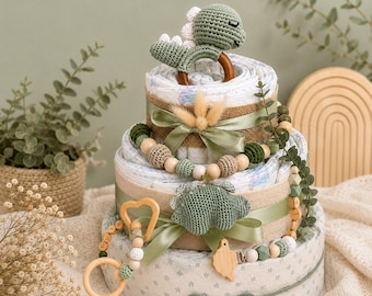 Personalized Green Diaper Cake for Boys | Baby Gift | Handmade Diaper Cake with Name