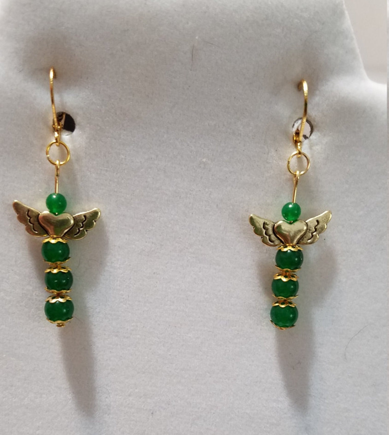 Golden Angel Wings With Green Emerald Gemstone Dangle - Etsy