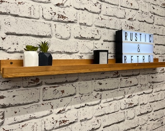 Rustic Pine Photo Ledge: Floating Picture Shelf