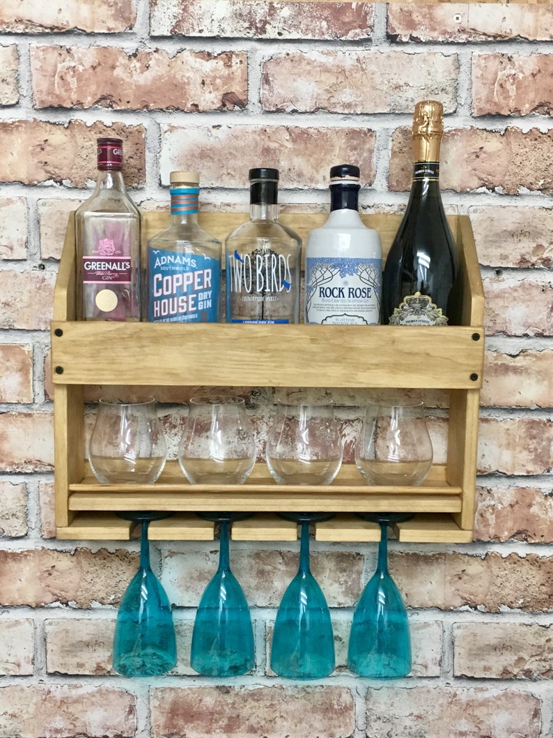 Drinks rack home bar cocktail rustic wall mounted Etsy