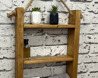 Rustic Shelf, Rope Shelf, Ladder Bathroom Shelf, Hanging Shelf, Rustic, Farmhouse,