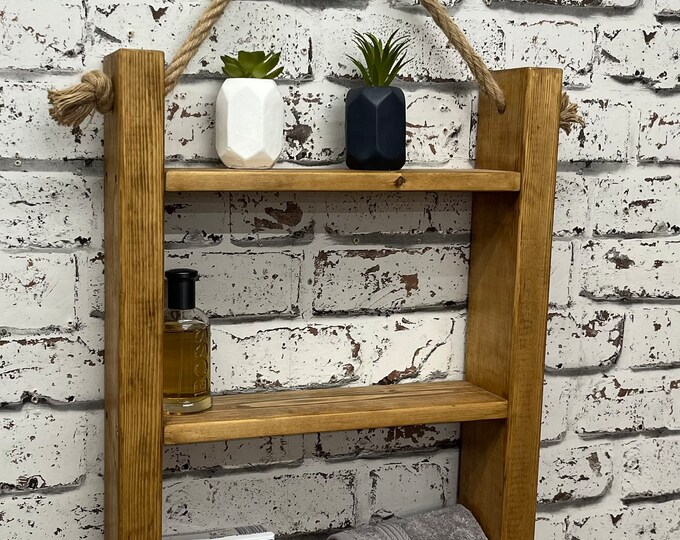 Ladder Rope Shelf Rustic Shelf, Rope Shelf, Ladder Bathroom Shelf, Hanging Shelf, Rustic ...