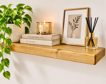 Rustic Wooden Floating Shelf . Solid wood shelving. Handcrafted sustainable wood 12cm deep Free Postage