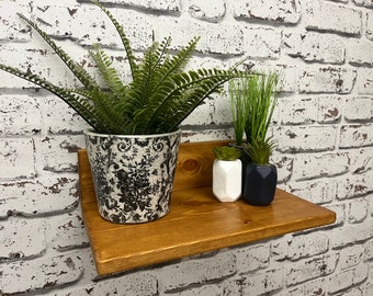 Rustic Redwood Floating Shelf: Bedside Plant Shelf