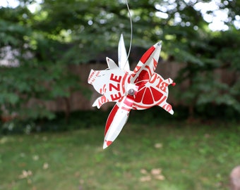 Handcrafted Wind Spinner Whirligig Flying Pig Colorful Kinetic Art Home Garden Porch Decor Recycled Can -  Fun Gift!