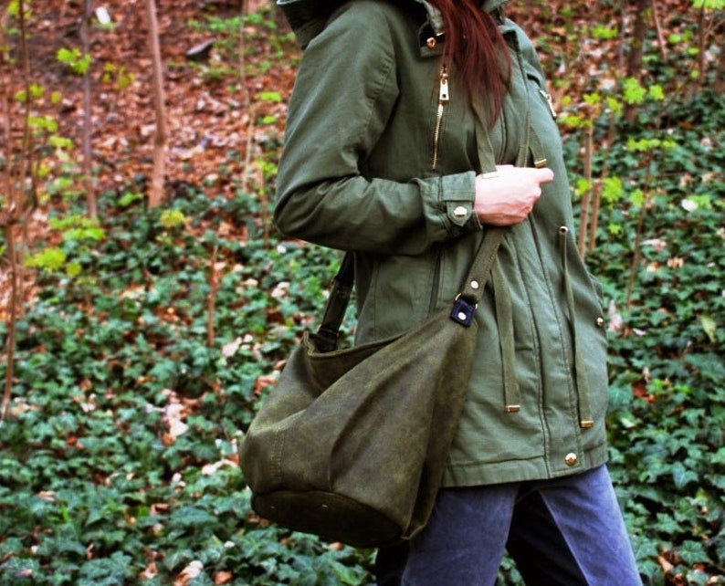Mini sack vegan bag / boho bohemian hippie ethnic simple green small minimal / crossbody shoulder handbag / casual everyday gift for her image 1