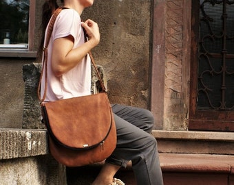 tas crossbody tas / vegan tas / zadeltas / boho hippie / zak rits tas / schoolreisje / everyday casual / bruine cognac gember