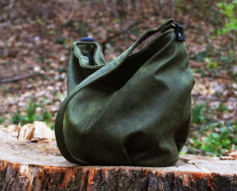 Mini sack vegan bag / boho bohemian hippie ethnic simple green small minimal / crossbody shoulder handbag / casual everyday gift for her image 5