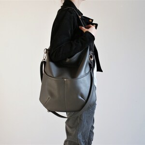 Everyday handbag shoulder bag zipper / fake leather faux leather vegan minimal simple industrial express / grey city casual street gift 画像 4