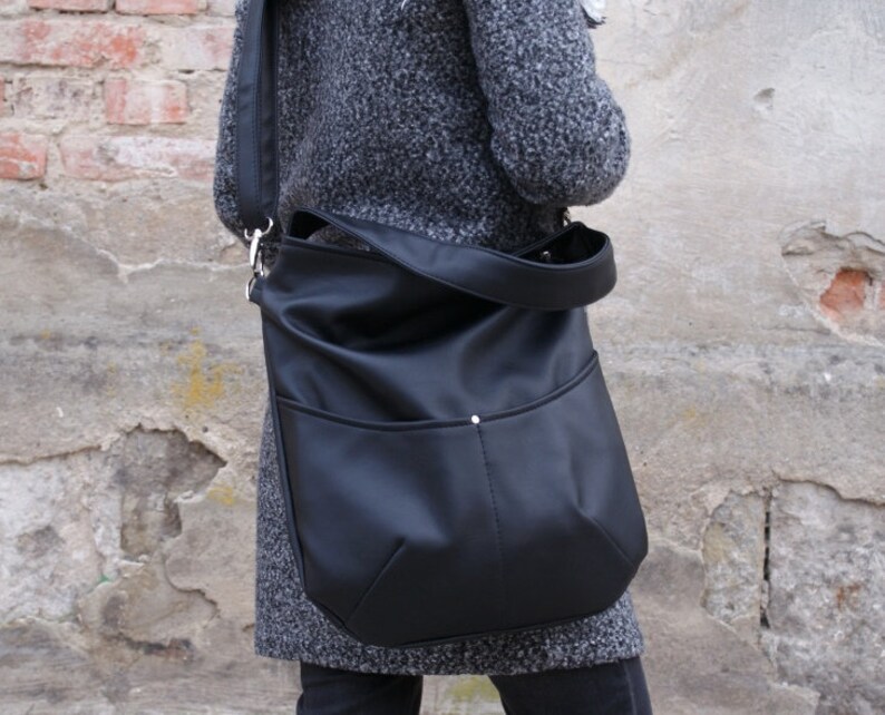 Everyday handbag shoulder bag zipper / fake leather faux leather vegan minimal simple industrial express / black city casual street gift zdjęcie 5