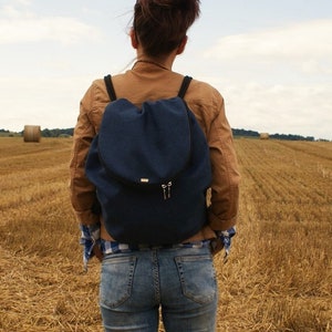 Vegan Backpack Rucksack Bag Sack Plecak / bohemian boho blue navy blue / everyday city unisex / linen fabric / trip travel school university zdjęcie 3