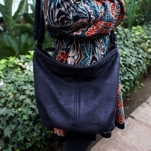 Mini sack vegan bag / black dark nero / boho bag bohemian hippie nature / crossbody shoulder bag handbag / minimal simple everyday casual zdjęcie 8