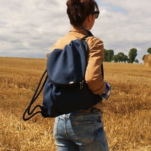 Vegan Backpack Rucksack Bag Sack Plecak / bohemian boho blue navy blue / everyday city unisex / linen fabric / trip travel school university zdjęcie 1