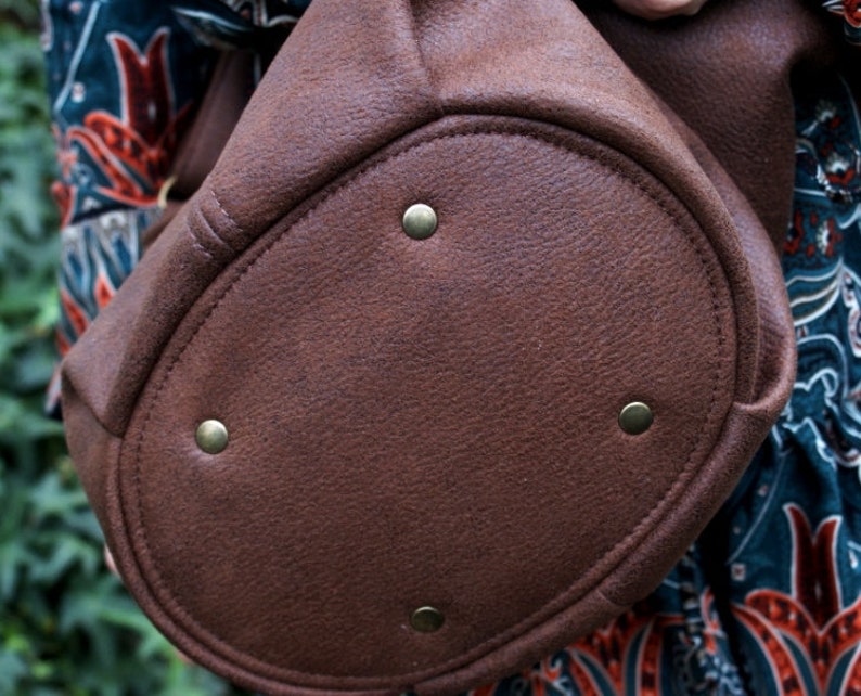 Mini sack vegan bag / brown bronze choco / boho bohemian hippie nature / crossbody shoulder bag handbag / minimal simple everyday casual zdjęcie 6