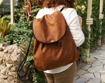 Vegan Backpack Rucksack Bag Sack Plecak / bohemian boho brown bronze everyday city unisex / cognac fabric / trip travel school university