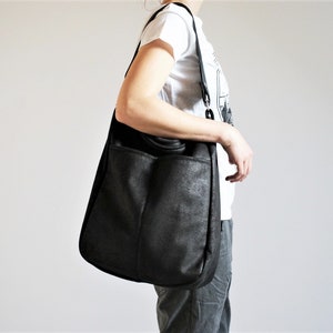 IKS bag black bag / large / hobo / simple zipper big vegan vegetarian / fake leather faux leather / fabric / school / casual bag/ city bag image 4