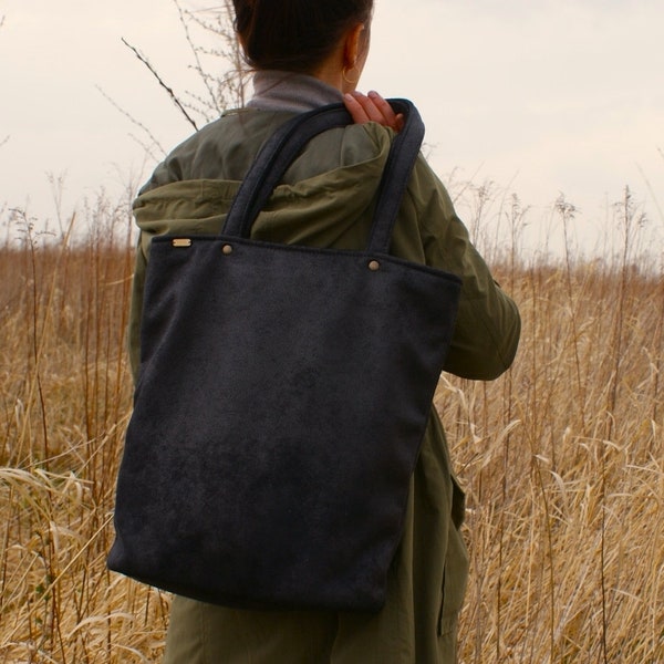 vegan bag / vegan shopper / everyday big bag / school gift / black bag / work shoulder bag / tasche / zipped minimal simple bag large