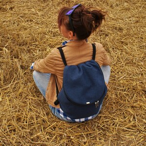 Vegan Backpack Rucksack Bag Sack Plecak / bohemian boho blue navy blue / everyday city unisex / linen fabric / trip travel school university zdjęcie 8