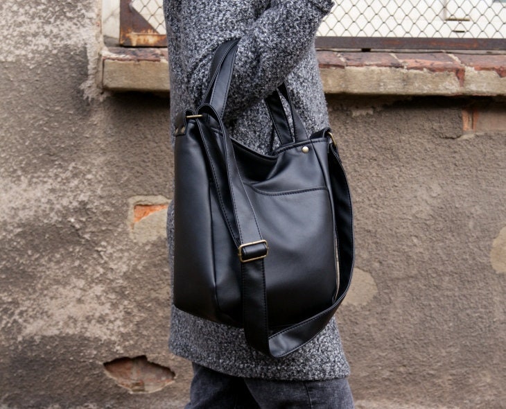 Miniks Black Vegan Bag / Crossbody Shoulder Bag / Pocket | Etsy