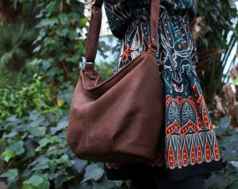 Mini sack vegan bag / brown bronze choco / boho bohemian hippie nature / crossbody shoulder bag handbag / minimal simple everyday casual