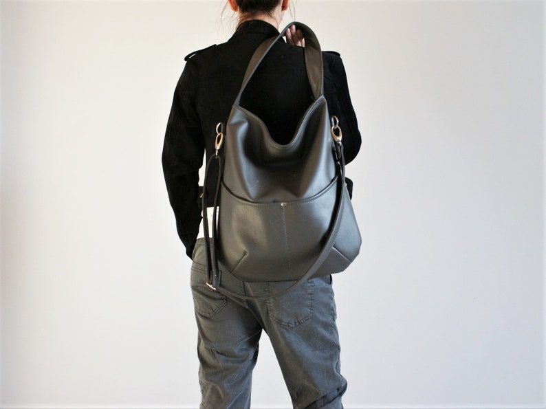 Everyday handbag shoulder bag zipper / fake leather faux leather vegan minimal simple industrial express / grey city casual street gift 画像 6