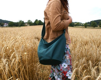 Mini sack vegan bag / green blue azure / boho bohemian hippie nature / crossbody shoulder bag handbag / minimal simple everyday casual