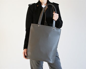 vegan bag / vegan shopper / everyday big bag / school gift / grey bag / work shoulder bag / tasche / zipped minimal simple bag large