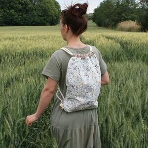 Vegan Backpack Rucksack Leafling backpack / bohemian boho / floral / everyday city crueltyfree / linen fabric trip travel school university zdjęcie 3