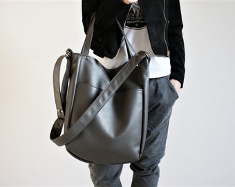 Sac de poche gris IKS / sac de tous les jours / sac minimal / industriel vegan sac sac bandoulière / ville urbaine / sac à main / sac simple / école fourre-tout