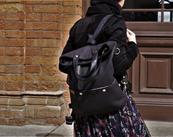 Bag backpack handbag 3in1 / casual simple minimal vegan bag / pocket strap belt comfortable / school everyday busy city black schwarz