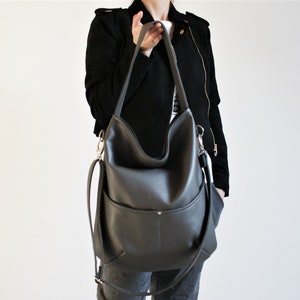 Everyday handbag shoulder bag zipper / fake leather faux leather vegan minimal simple industrial express /  grey city casual street gift