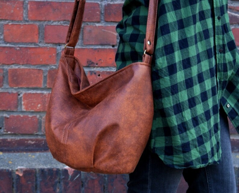 Mini sack vegan bag / brown bronze cognac / boho bohemian hippie nature / crossbody shoulder bag handbag / minimal simple everyday casual image 2