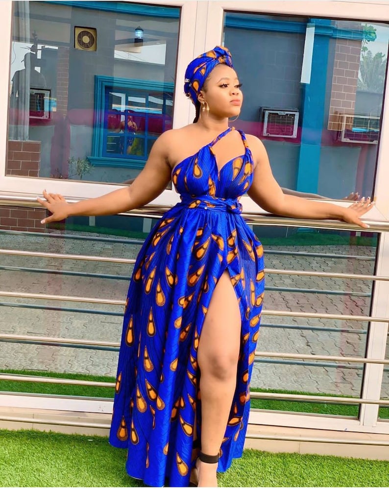 african attire maxi dresses Colored leaves print dress  Awura's Wardrobe submit your measurement for custom fit at no extra charge Maxi Dress Modern African Attire