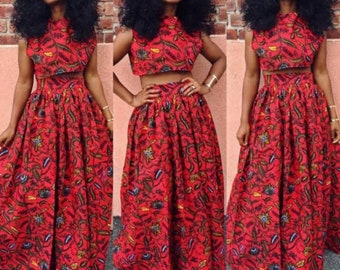 Dora African print crop top and skirt, Ankara dress, African clothing for women clothing, African dress