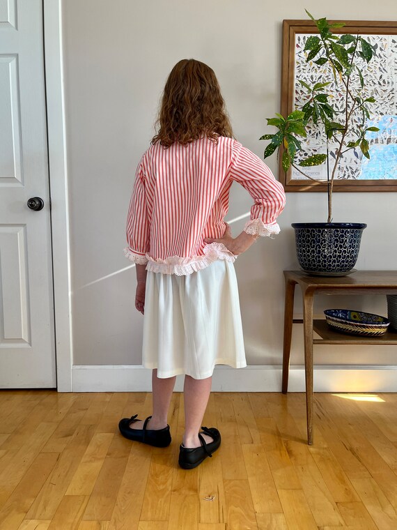 1950’s girls 2-piece skirt set, striped lace trim… - image 8