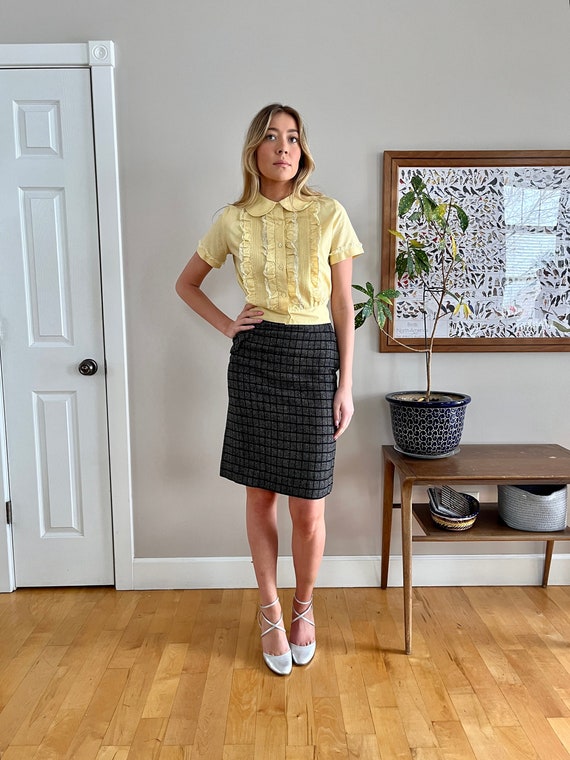 1950's plaid pencil skirt in black and white, supe