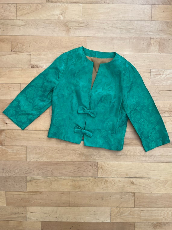 Late 1950’s vibrant kelly green tonal brocade jac… - image 8