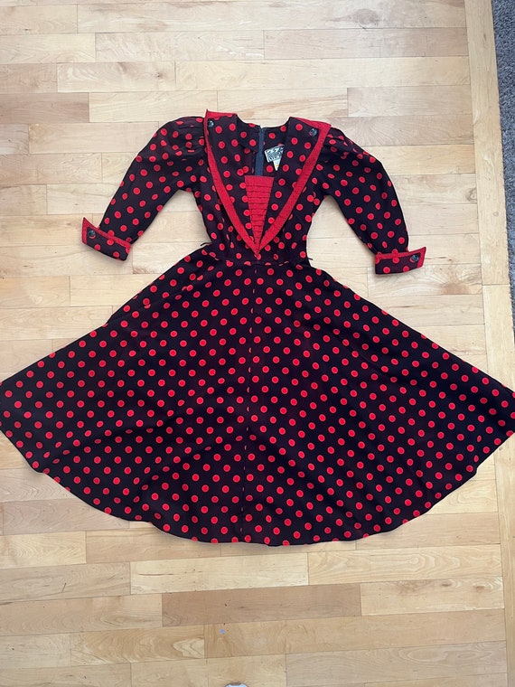 1970’s does 1950’s dress, fit & flare, polka dot … - image 8