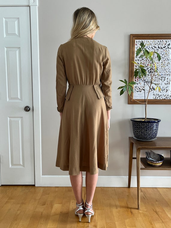 1940's taupe 3/4 sleeve dress cold rayon, peplum … - image 7