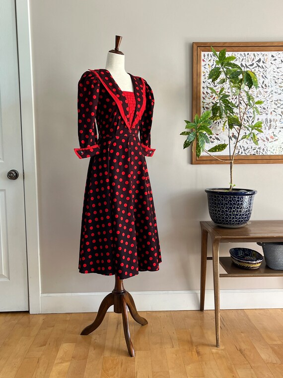 1970’s does 1950’s dress, fit & flare, polka dot … - image 5