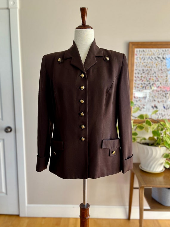 Late 1940's deep chocolate brown blazer jacket w/… - image 3