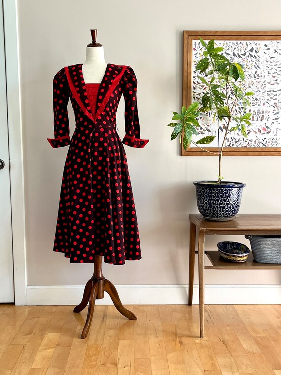 1970’s does 1950’s dress, fit & flare, polka dot … - image 3