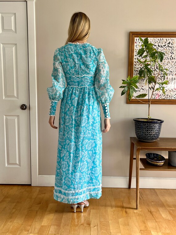 1970’s maxi dress, gorgeous turquoise & white flo… - image 8