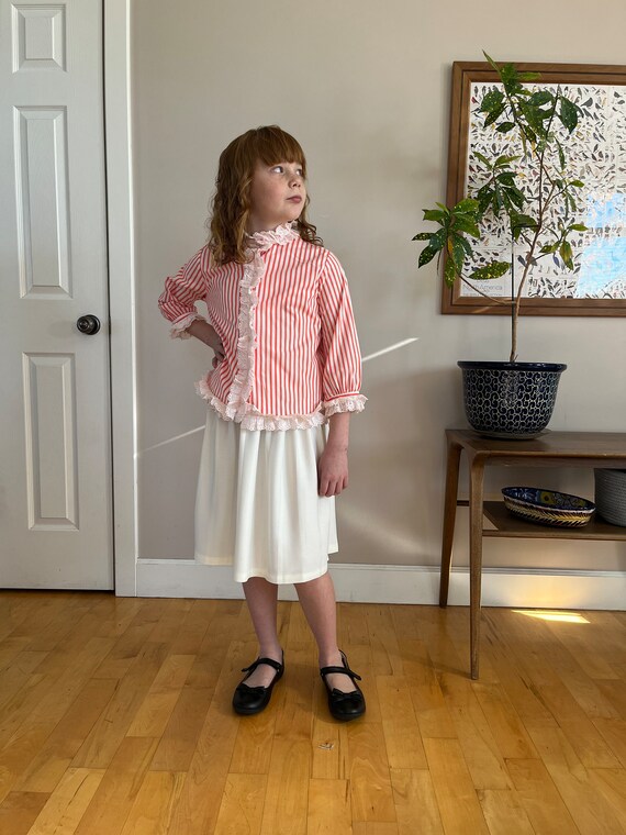 1950’s girls 2-piece skirt set, striped lace trim… - image 2
